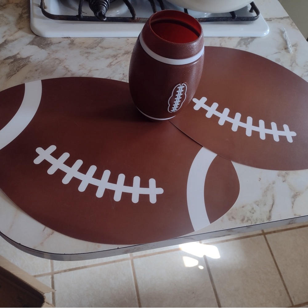 New! 2 Football Placemats and Football Cup Bundle